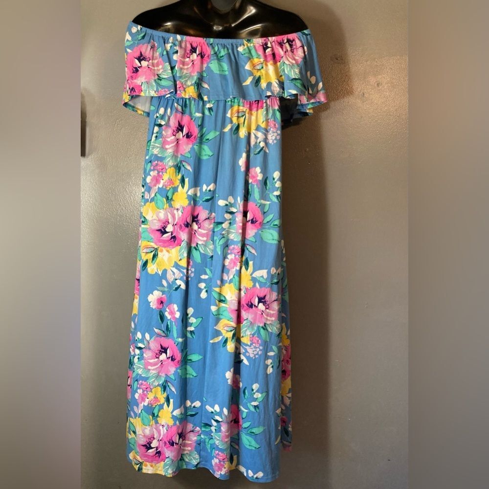 Blue Floral Strapless Maxi Dress - Picture 5 of 5